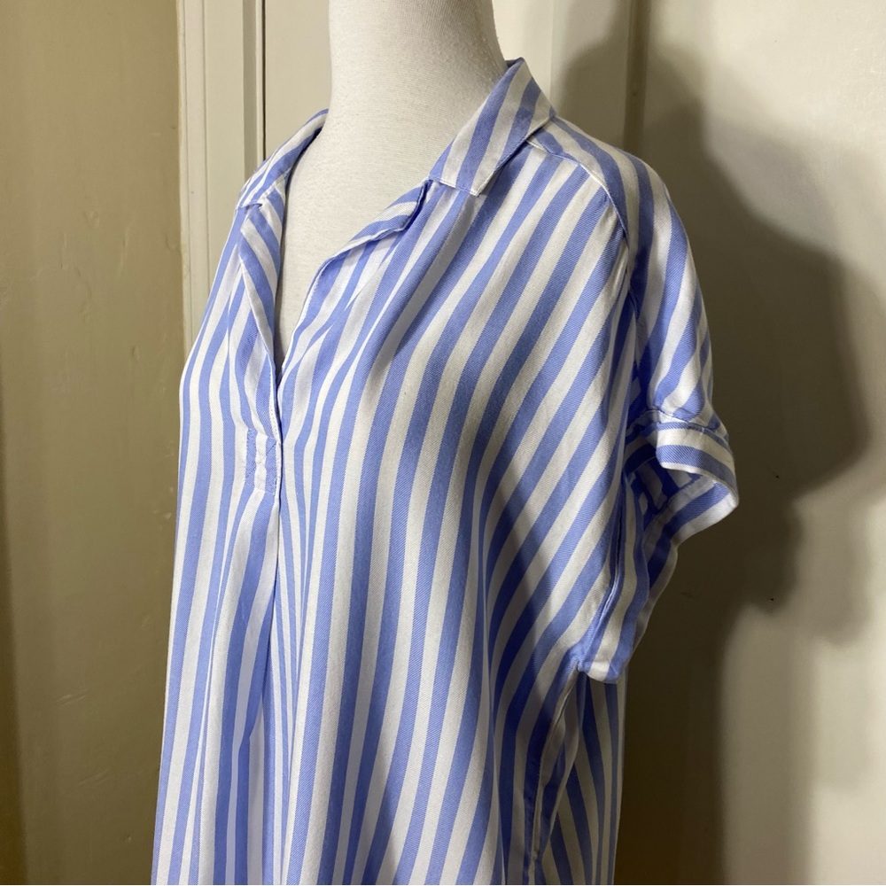 Gap Blue White Striped Popover Summer Spring Rayon Viscose Blend Blouse L - Picture 5 of 14